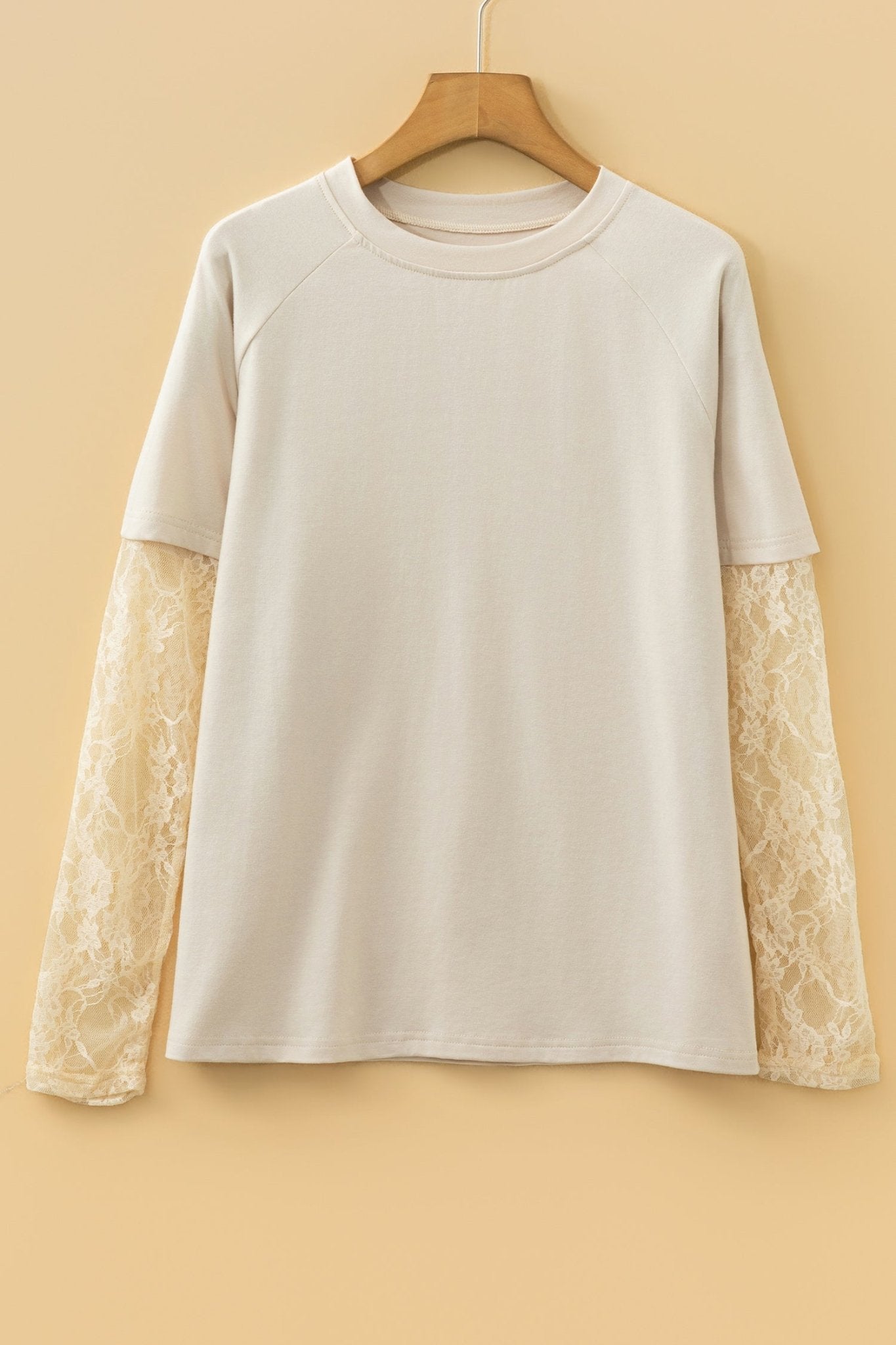Solid Lace Patchwork Long Sleeve T-Shirt - Rooted & Reckless Co.