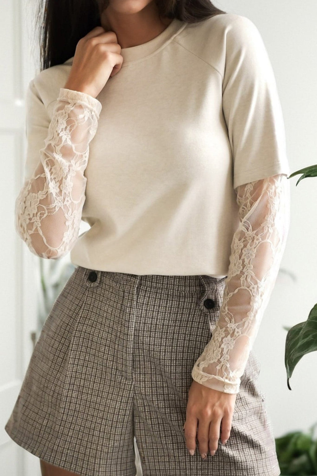 Solid Lace Patchwork Long Sleeve T-Shirt - Rooted & Reckless Co.