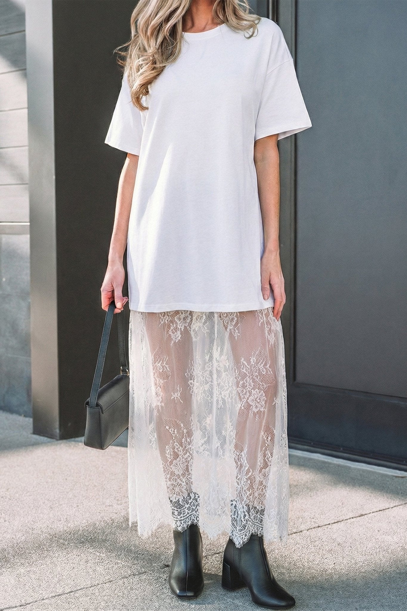 Solid Lace Patchwork Short Sleeve Maxi Dress - Rooted & Reckless Co.