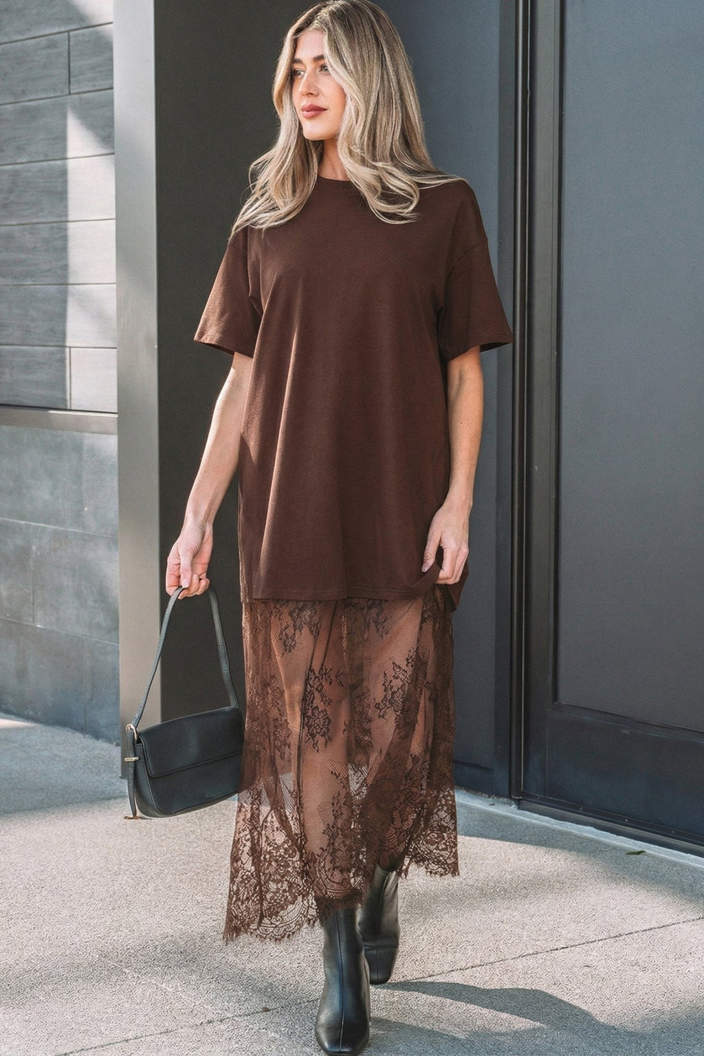 Solid Lace Patchwork Short Sleeve Maxi Dress - Rooted & Reckless Co.