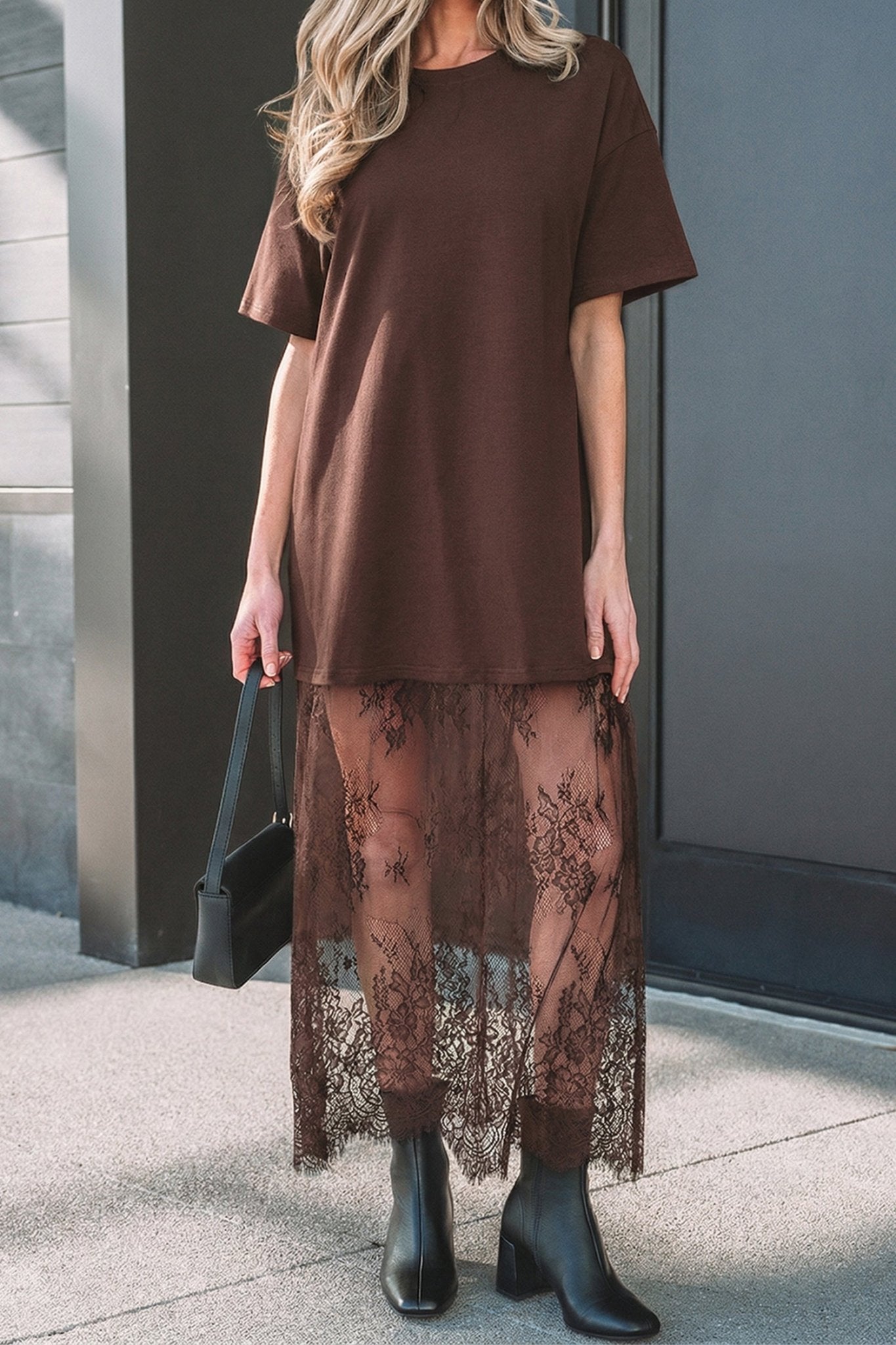 Solid Lace Patchwork Short Sleeve Maxi Dress - Rooted & Reckless Co.