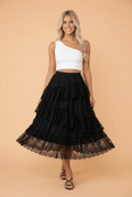 Solid Lace Ruffle Tiered Midi Skirt - Rooted & Reckless Co.