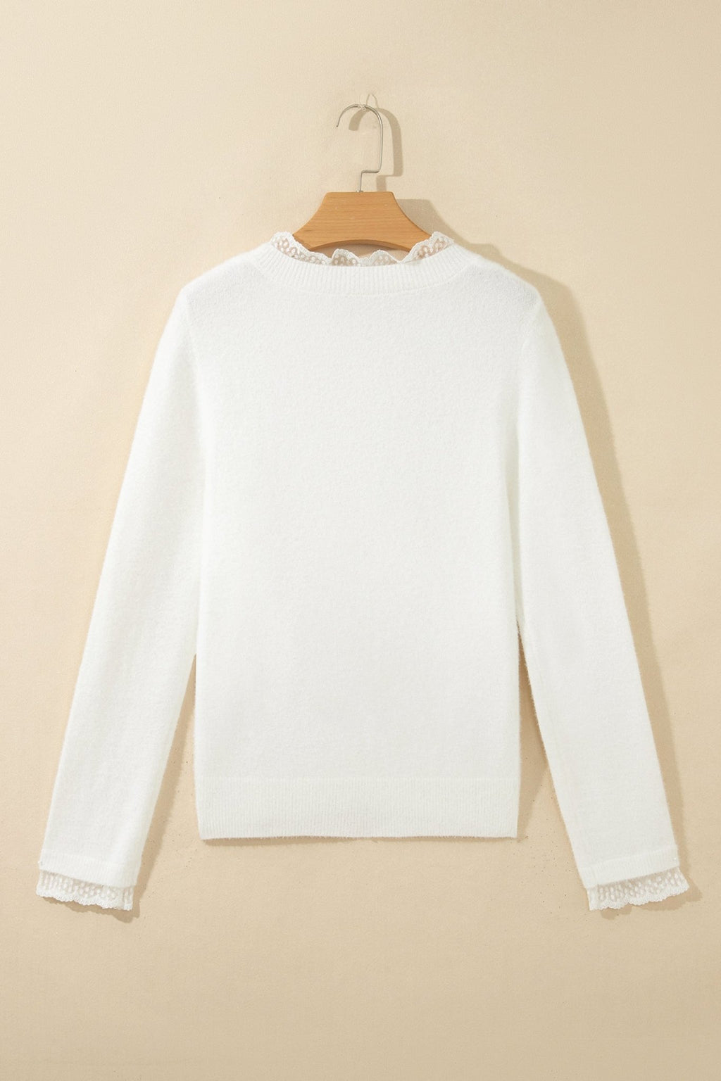 Solid Lace Trim Crewneck Long Sleeve Sweater - Rooted & Reckless Co.