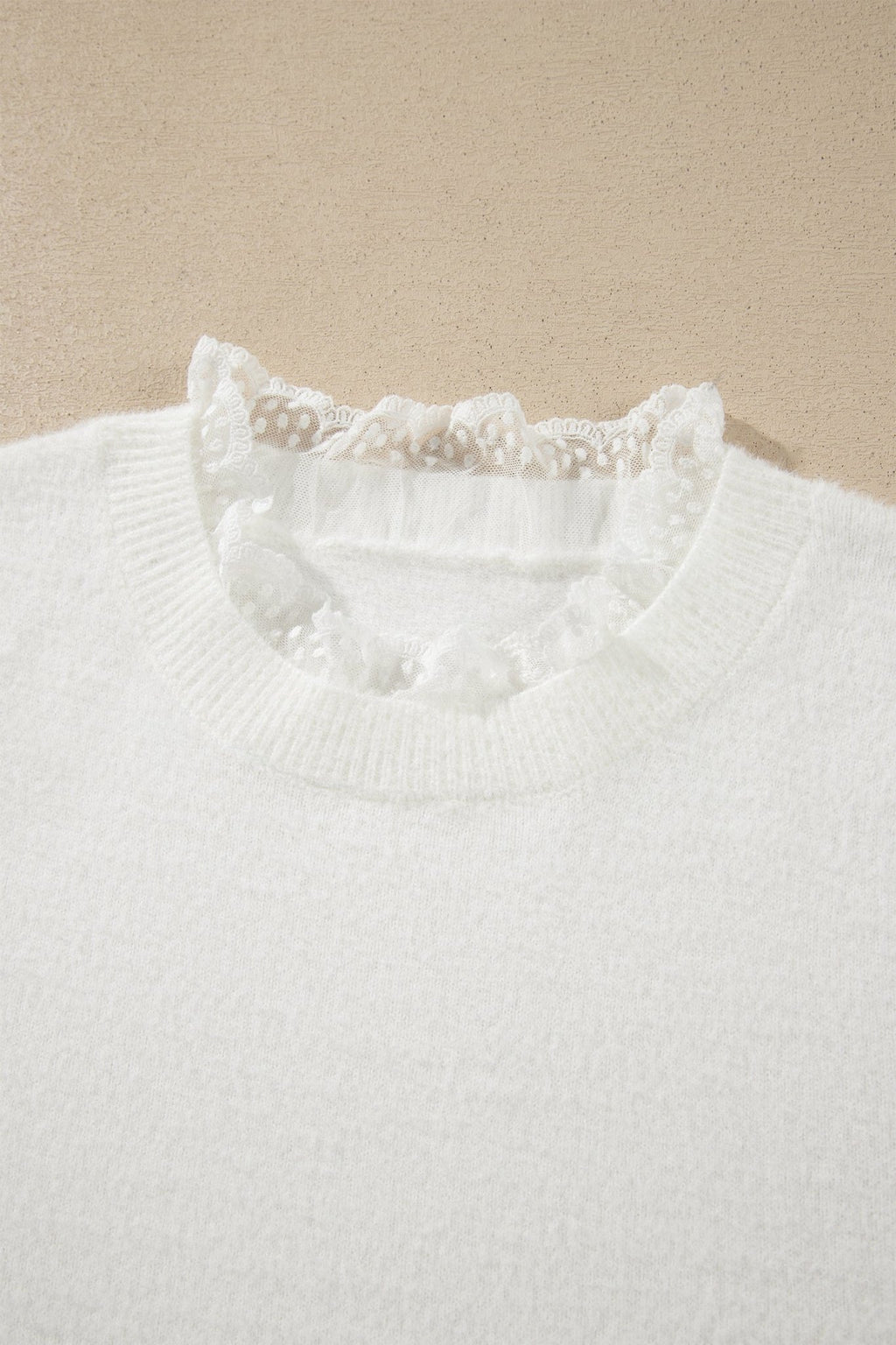 Solid Lace Trim Crewneck Long Sleeve Sweater - Rooted & Reckless Co.