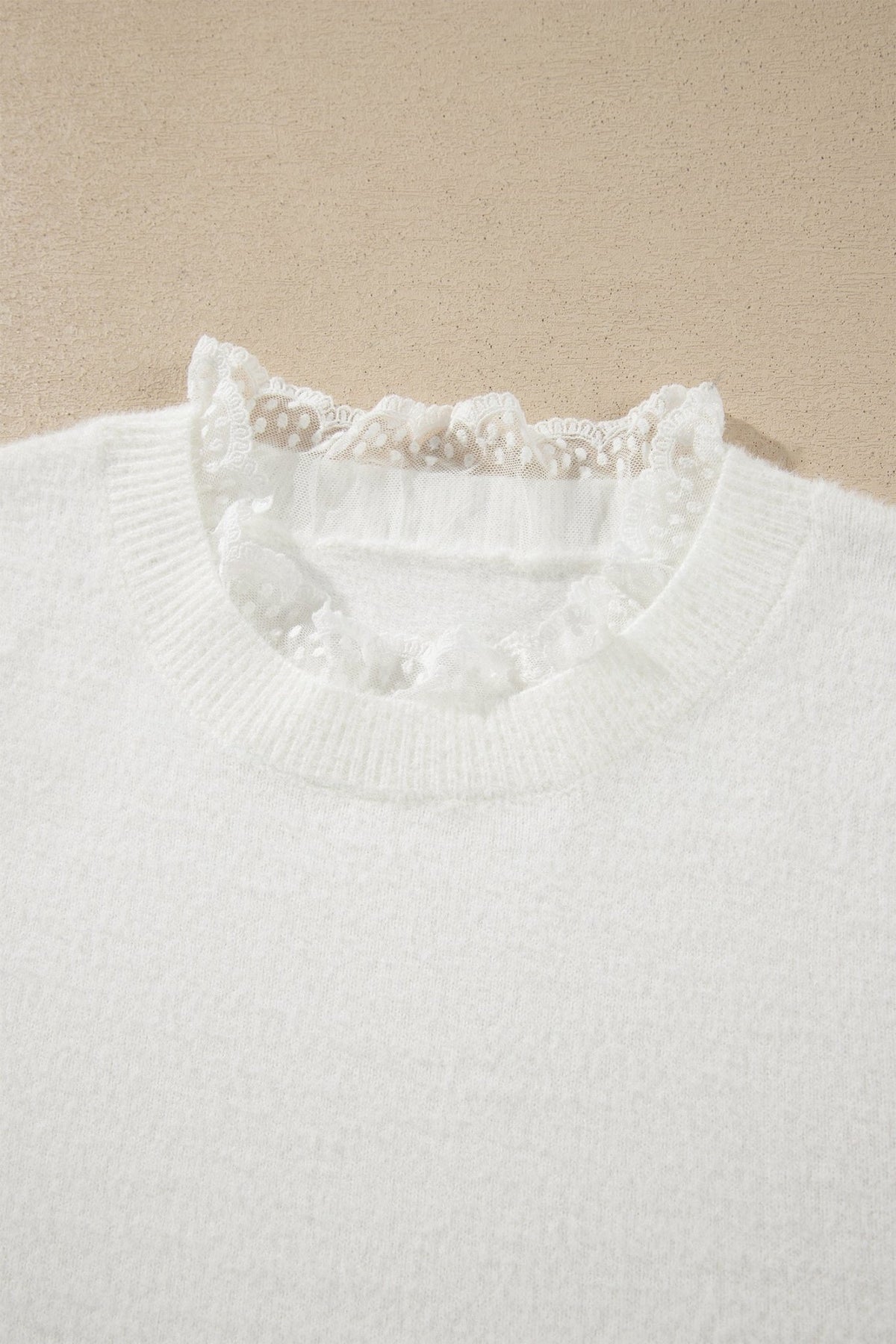 Solid Lace Trim Crewneck Long Sleeve Sweater - Rooted & Reckless Co.