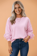 Solid Lace Trim Raw Seam Loose Sweatshirt - Rooted & Reckless Co.