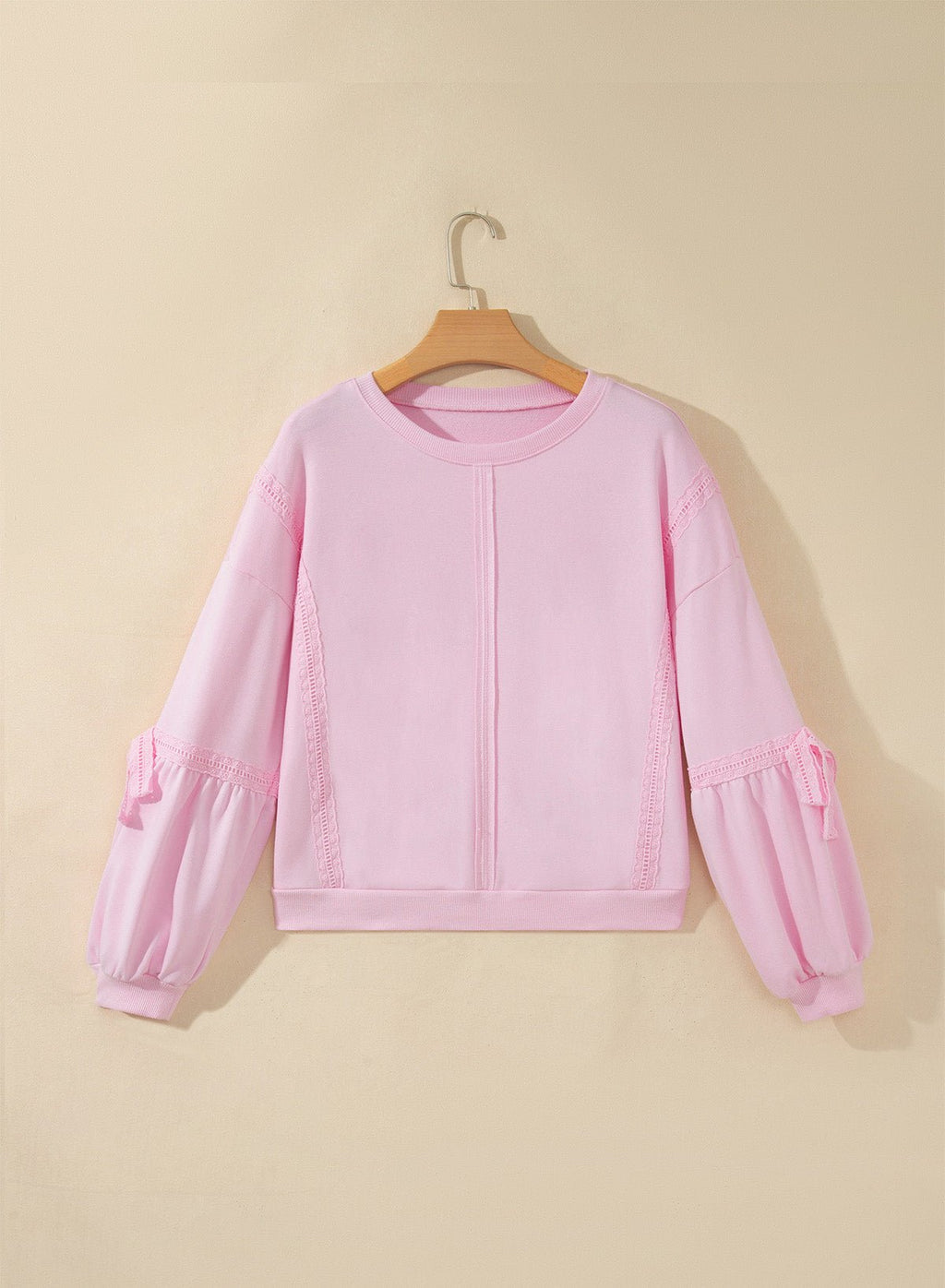 Solid Lace Trim Raw Seam Loose Sweatshirt - Rooted & Reckless Co.