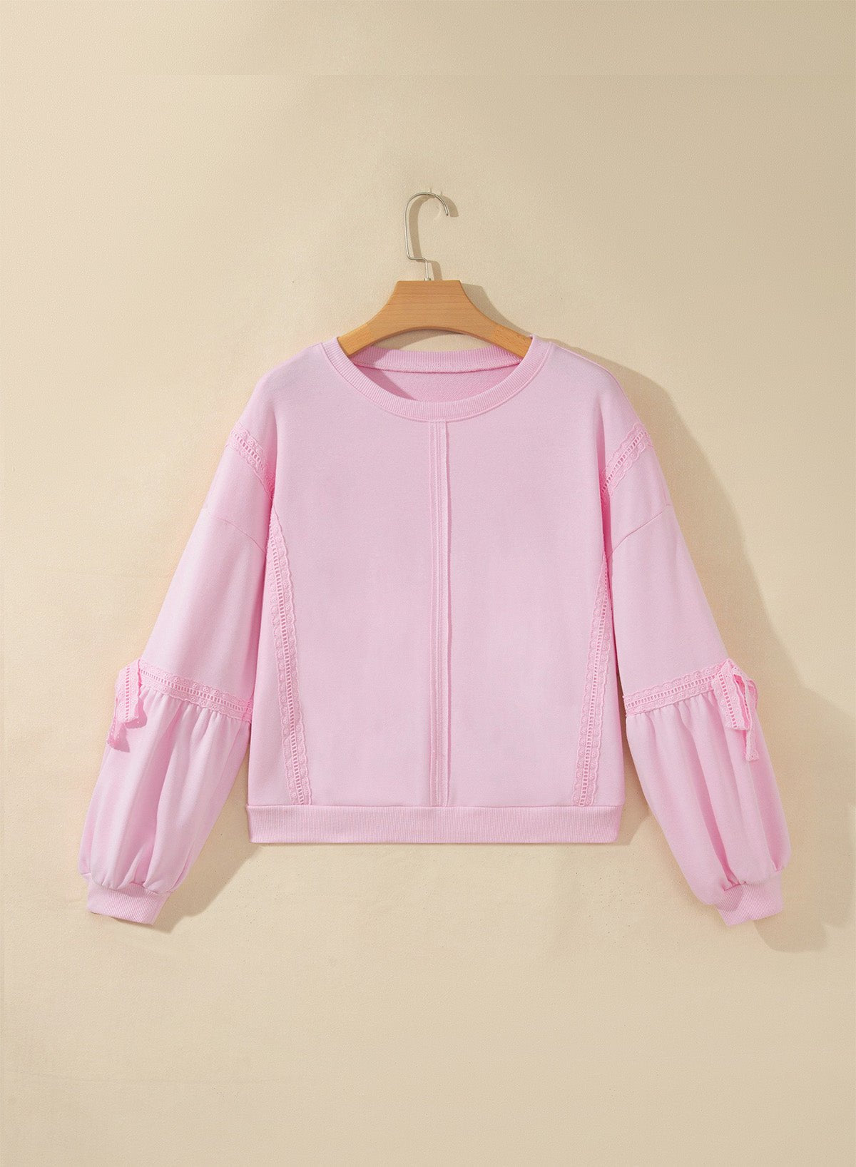 Solid Lace Trim Raw Seam Loose Sweatshirt - Rooted & Reckless Co.