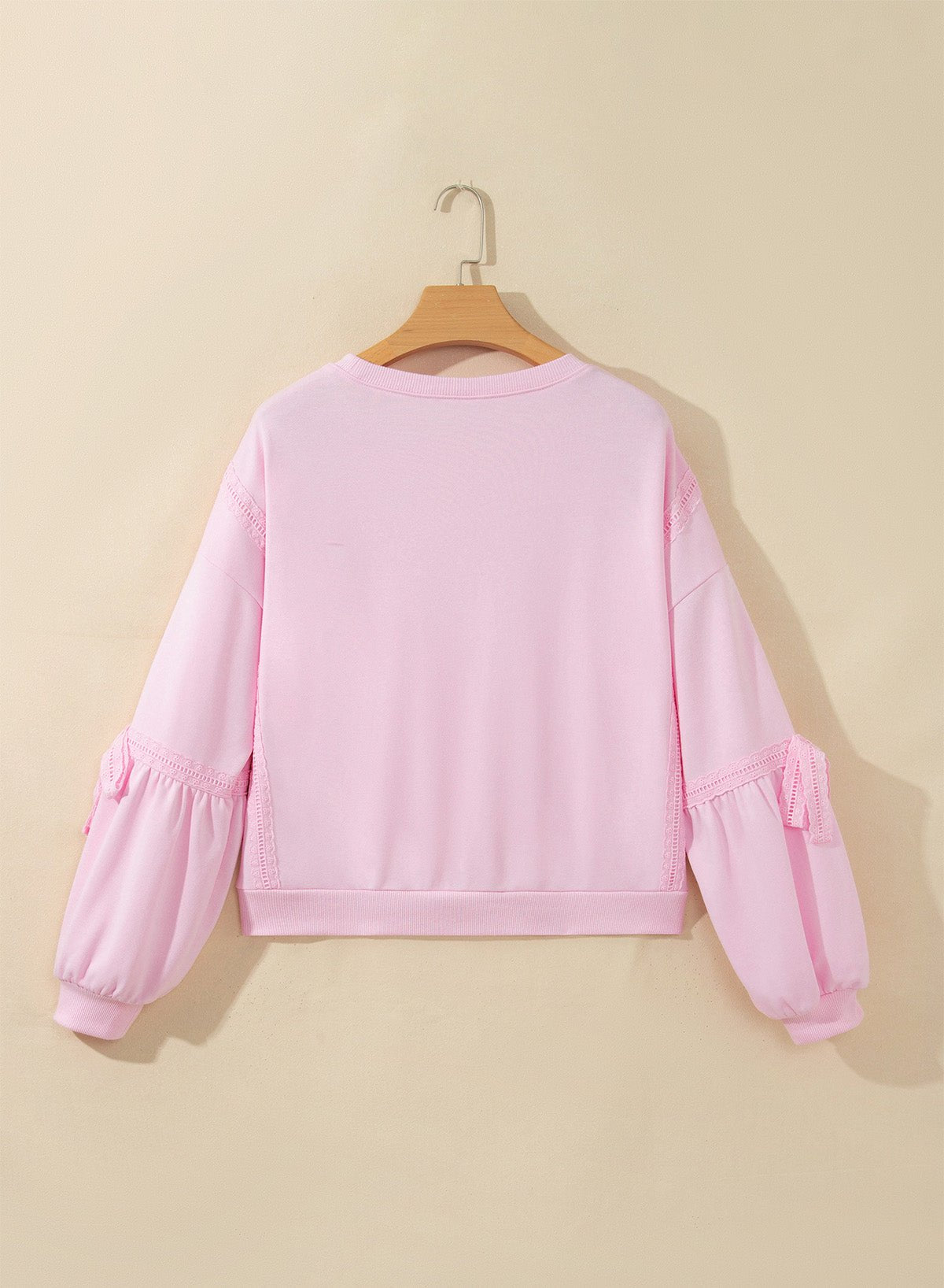 Solid Lace Trim Raw Seam Loose Sweatshirt - Rooted & Reckless Co.