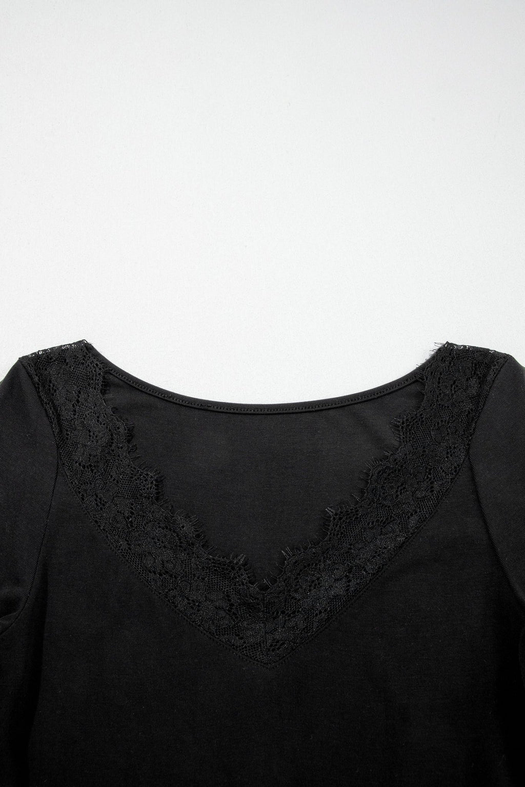 Solid Lace Trim V-Neck Long Sleeve Top - Rooted & Reckless Co.