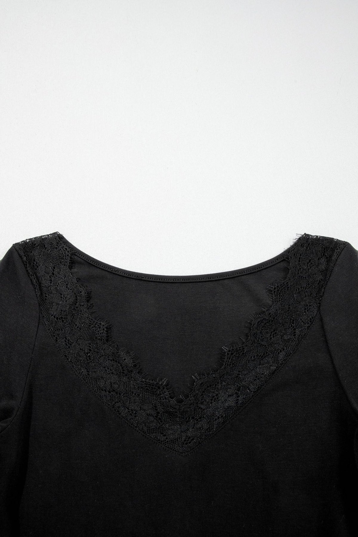 Solid Lace Trim V-Neck Long Sleeve Top - Rooted & Reckless Co.
