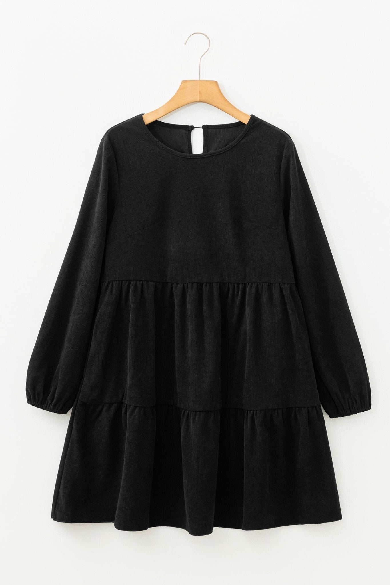 Solid Lantern Sleeve Tiered Mini Dress - Rooted & Reckless Co.