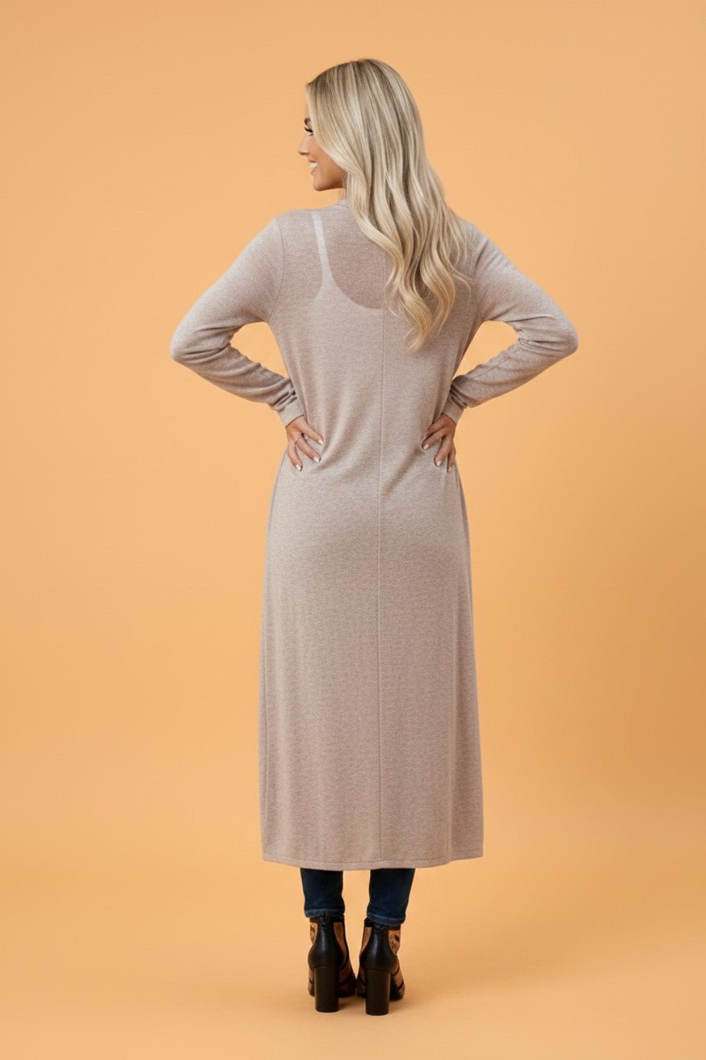Solid Long Sleeve Open Front Tunic Cardigan - Rooted & Reckless Co.