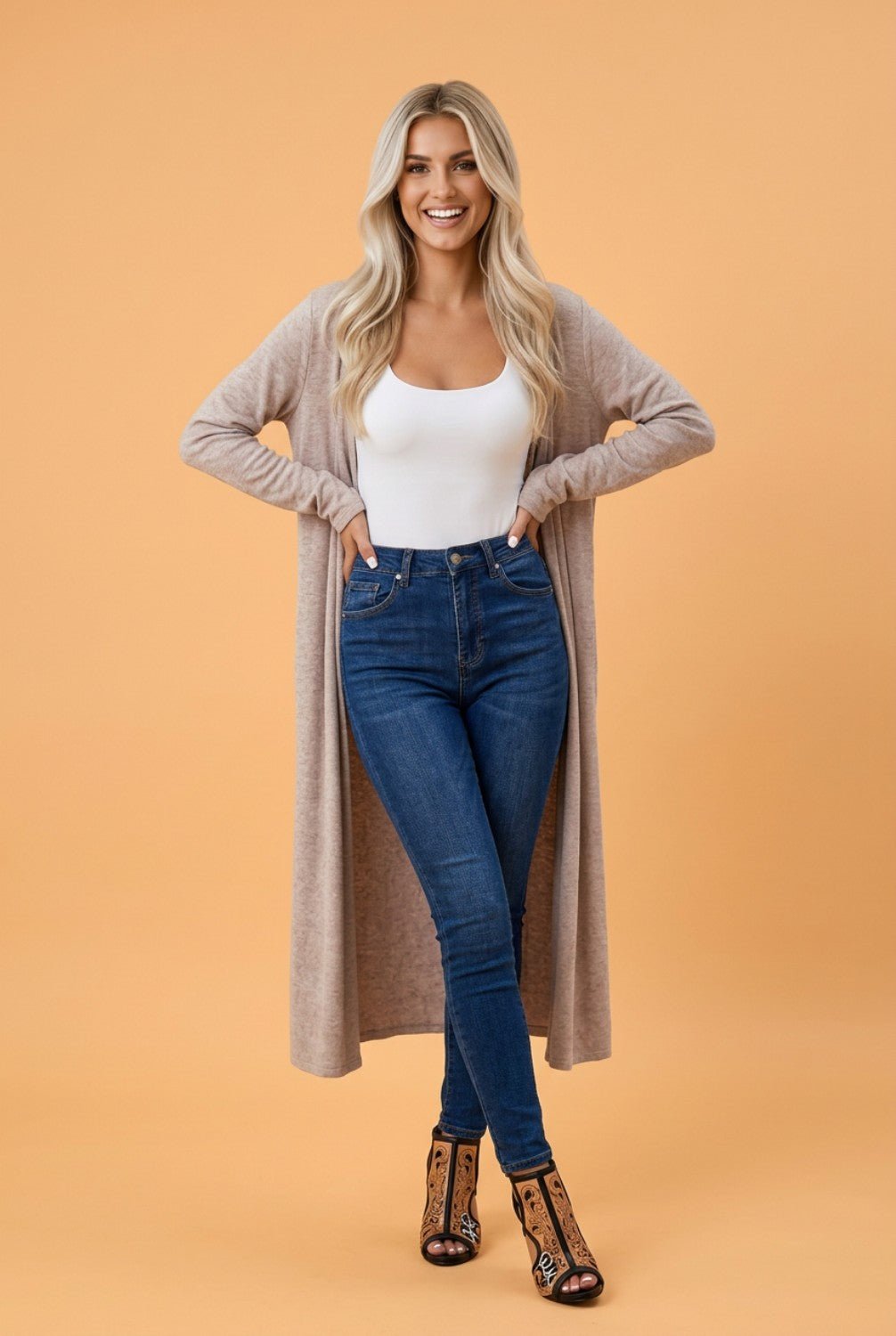Solid Long Sleeve Open Front Tunic Cardigan - Rooted & Reckless Co.