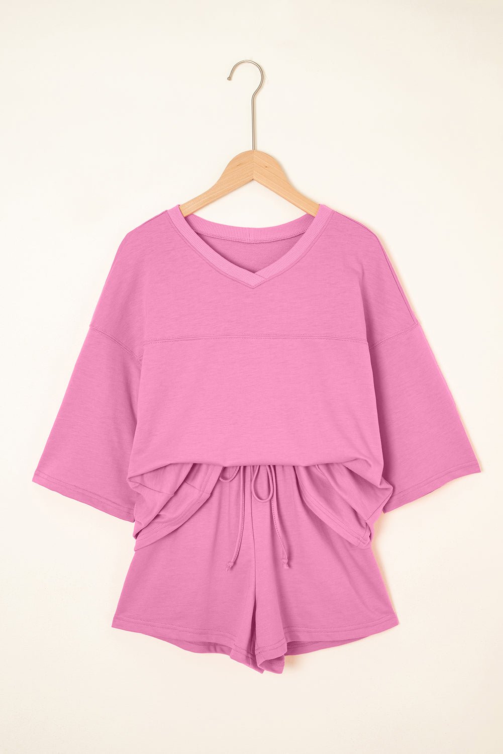 Solid Loose V-Neck Tee & Drawstring Shorts Set - Rooted & Reckless Co.