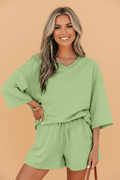 Solid Loose V-Neck Tee & Drawstring Shorts Set - Rooted & Reckless Co.
