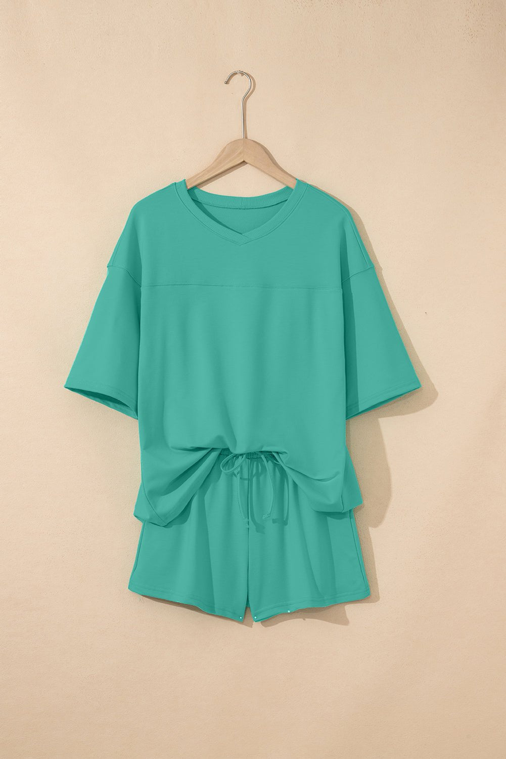 Solid Loose V-Neck Tee & Drawstring Shorts Set - Rooted & Reckless Co.