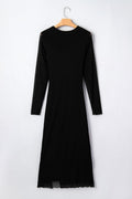 Solid Mesh Knotted Waist Side Slit Midi Dress - Rooted & Reckless Co.