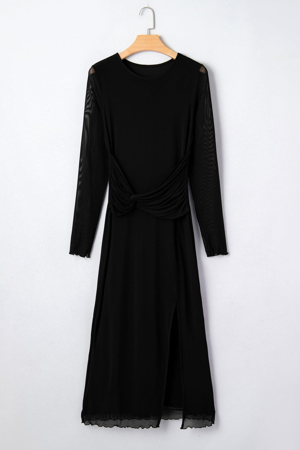 Solid Mesh Knotted Waist Side Slit Midi Dress - Rooted & Reckless Co.