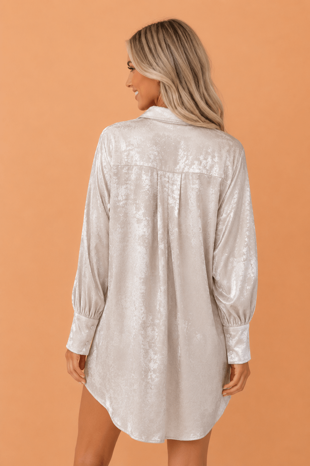 Solid Metallic Long Sleeve Collared Mini Dress - Rooted & Reckless Co.