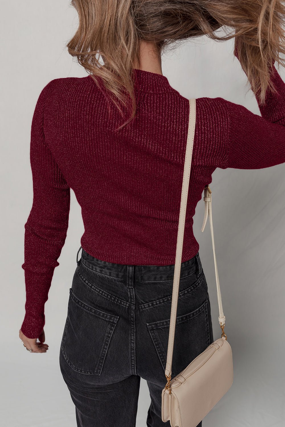 Solid Metallic Ribbed Knit Long Sleeve Top - Rooted & Reckless Co.