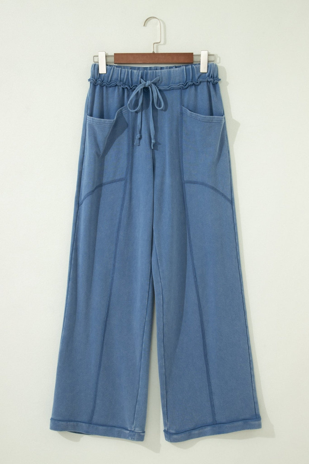 Solid Mineral Wash Drawstring Wide Leg Pants - Rooted & Reckless Co.