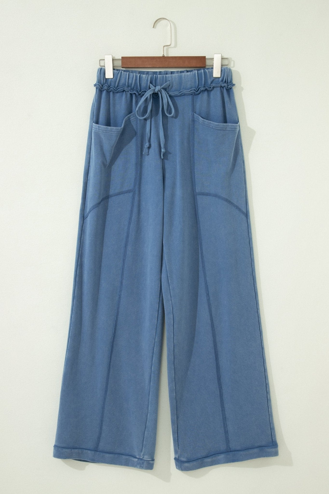Solid Mineral Wash Drawstring Wide Leg Pants - Rooted & Reckless Co.