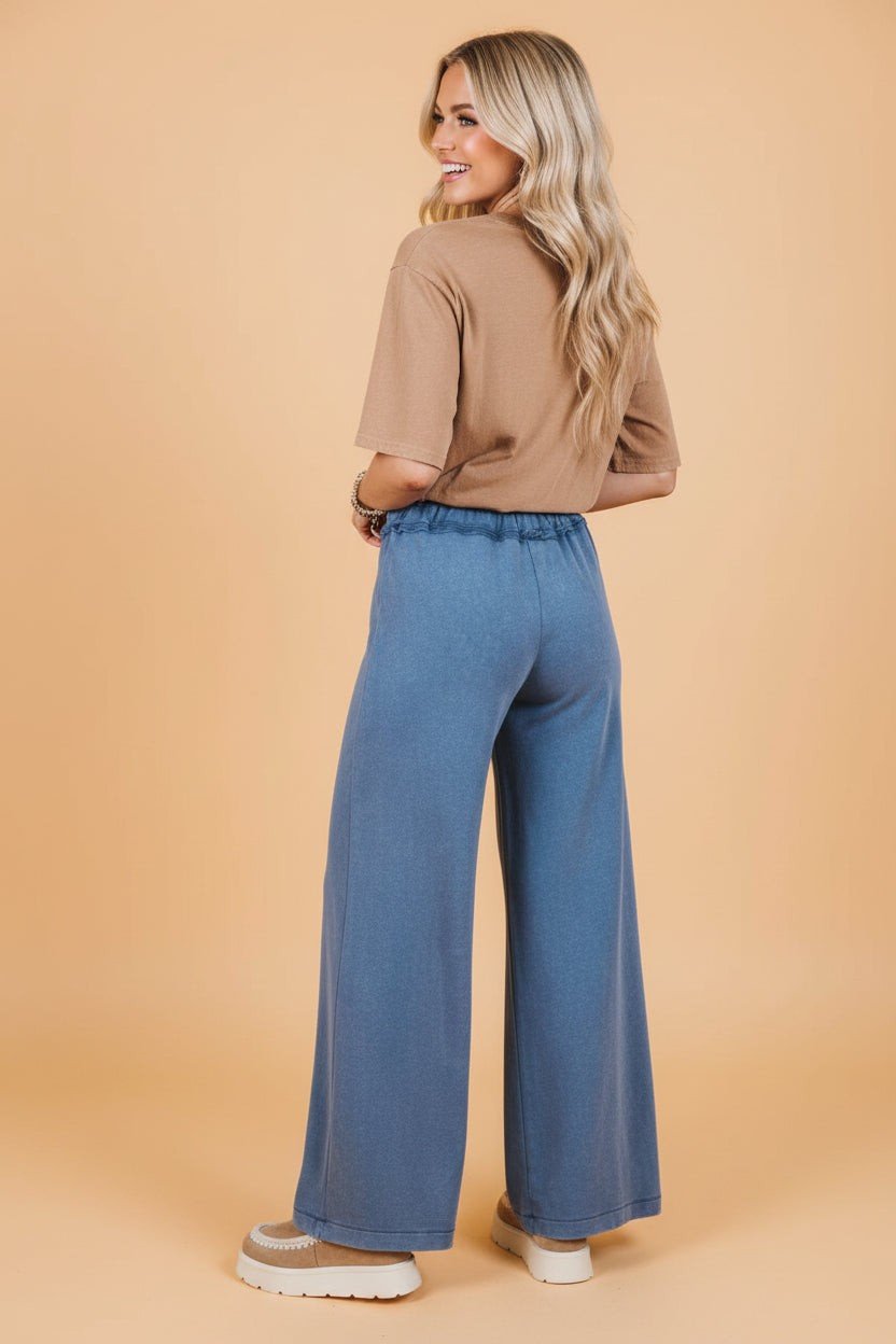 Solid Mineral Wash Drawstring Wide Leg Pants - Rooted & Reckless Co.