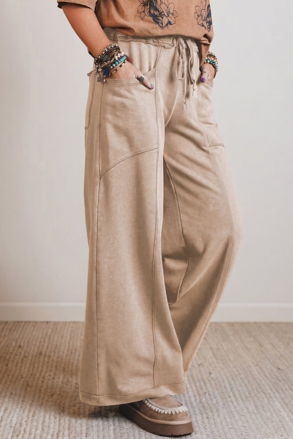 Solid Mineral Wash High Waist Wide Leg Pants - Rooted & Reckless Co.