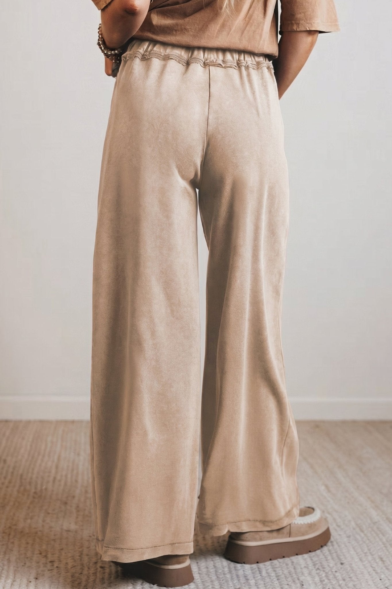 Solid Mineral Wash High Waist Wide Leg Pants - Rooted & Reckless Co.