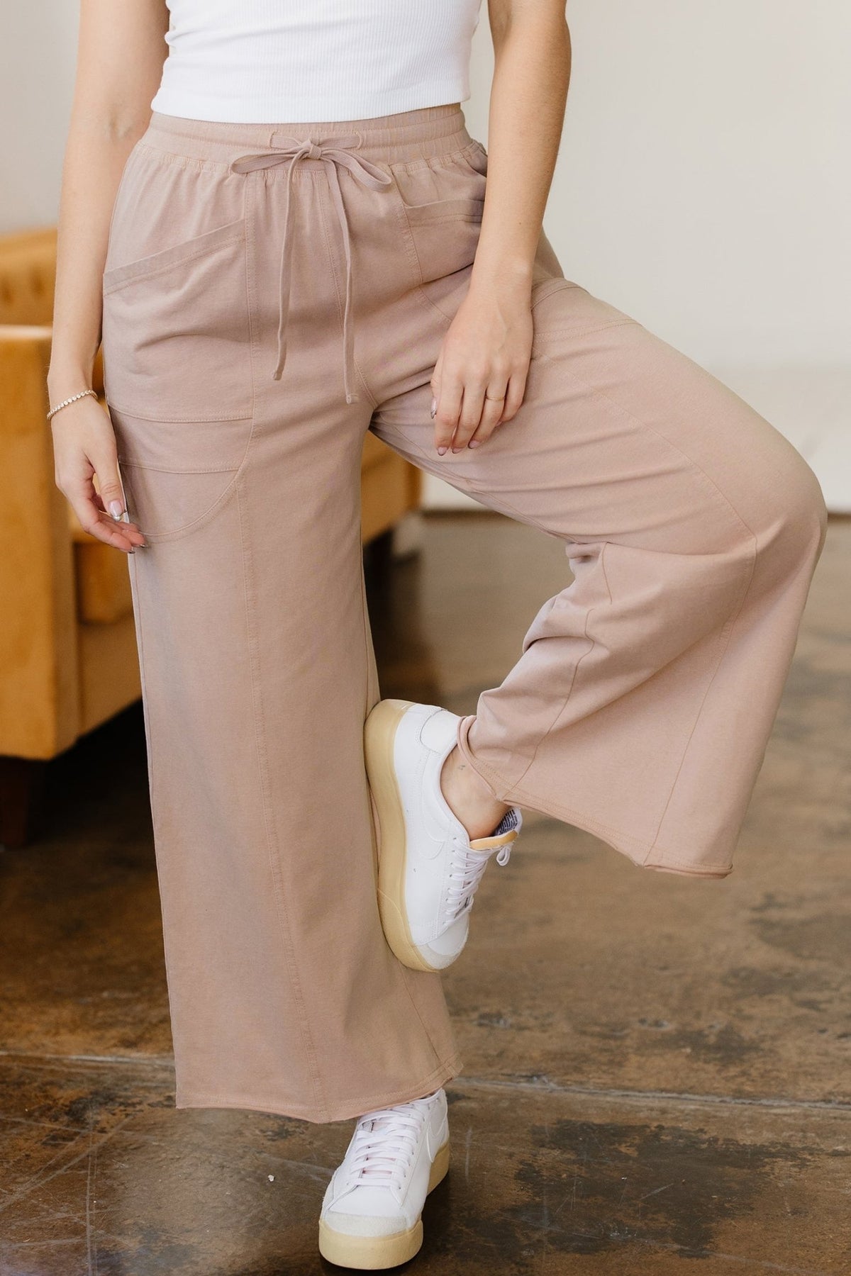 Solid Mineral Wash Pocketed Wide Leg Pants - Rooted & Reckless Co.