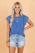 Solid Mineral Wash Raw Seam Lace Sleeve Tee - Rooted & Reckless Co.