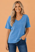 Solid Mineral Wash Short Sleeve V-Neck T-Shirt - Rooted & Reckless Co.