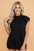Solid Mock Neck Cap Sleeve Oversized Top - Rooted & Reckless Co.