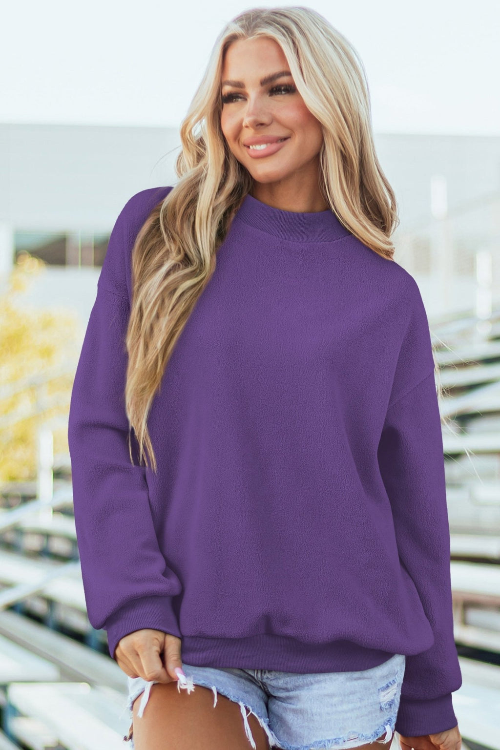 Solid Mock Neck Drop Shoulder Oversize Sweatshirt - Rooted & Reckless Co.