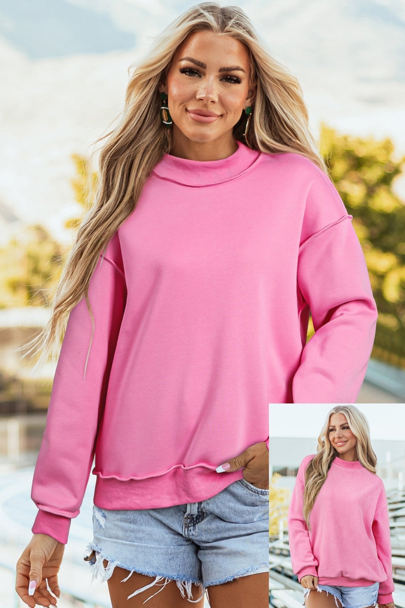 Solid Mock Neck Drop Shoulder Oversize Sweatshirt - Rooted & Reckless Co.