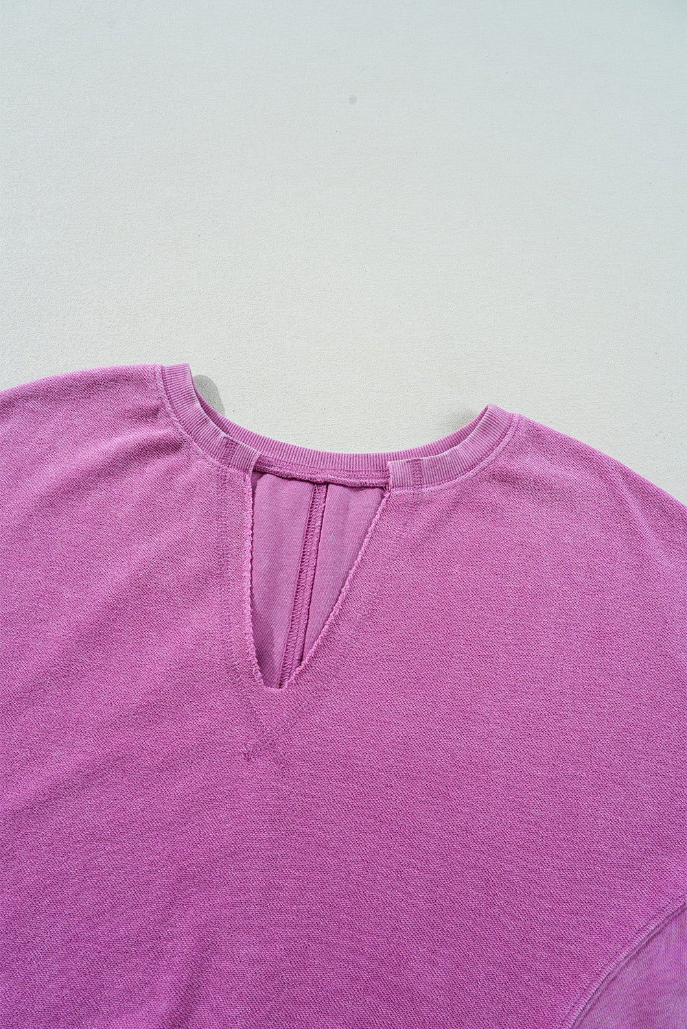 Solid Notched Neck Drop Shoulder Sweatshirt - Rooted & Reckless Co.