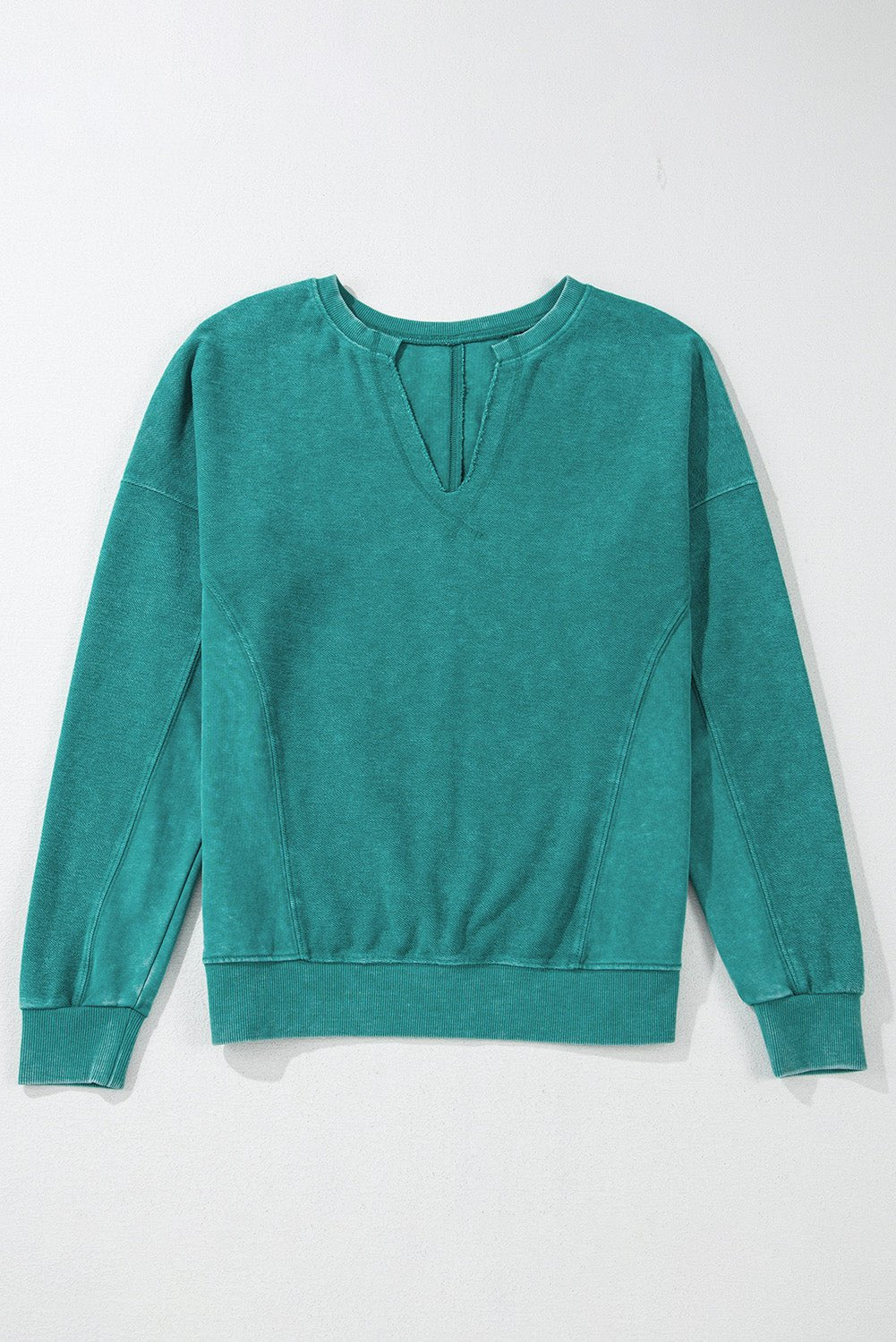 Solid Notched Neck Drop Shoulder Sweatshirt - Rooted & Reckless Co.