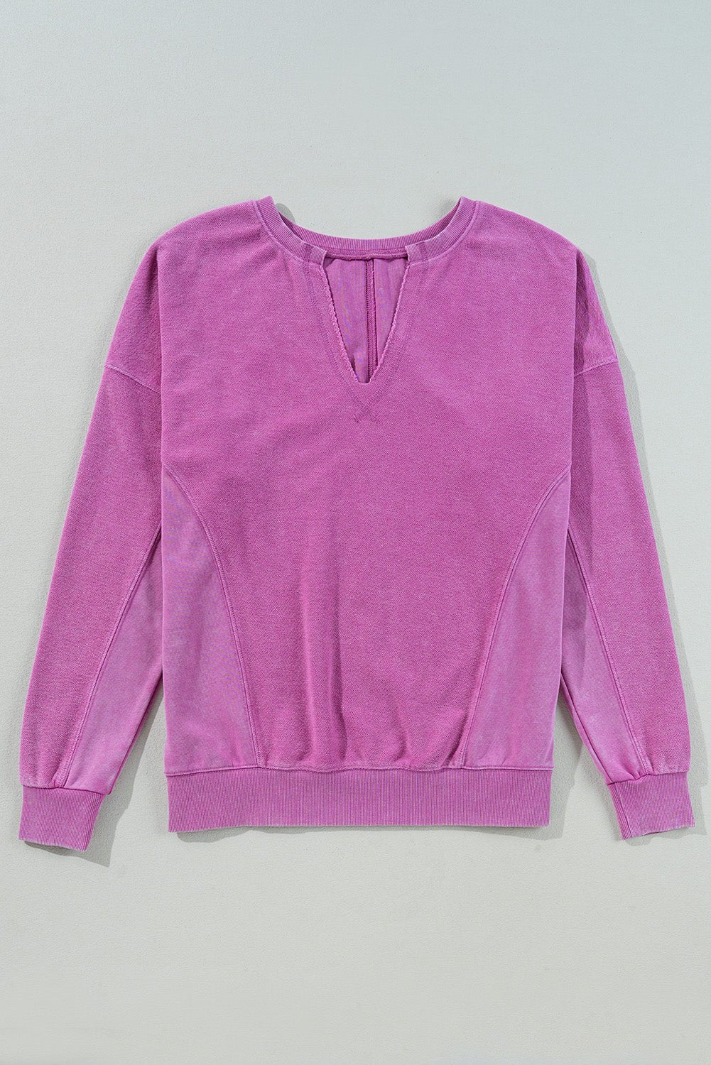 Solid Notched Neck Drop Shoulder Sweatshirt - Rooted & Reckless Co.