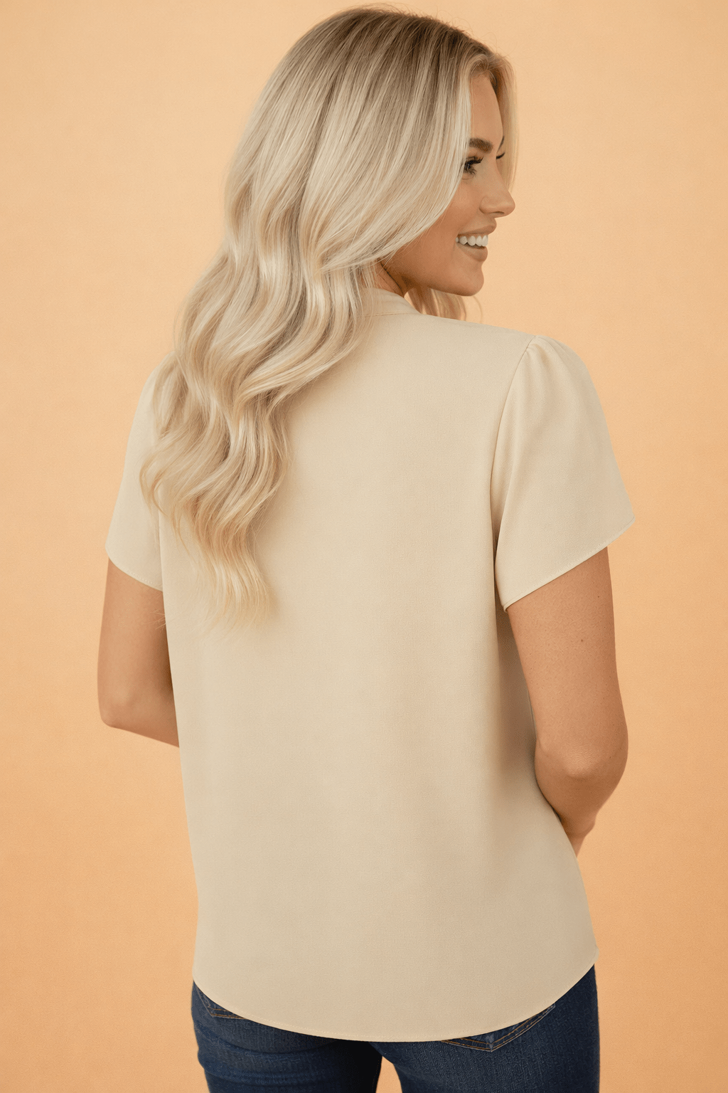 Solid Notched Neck Petal Sleeve Blouse - Rooted & Reckless Co.