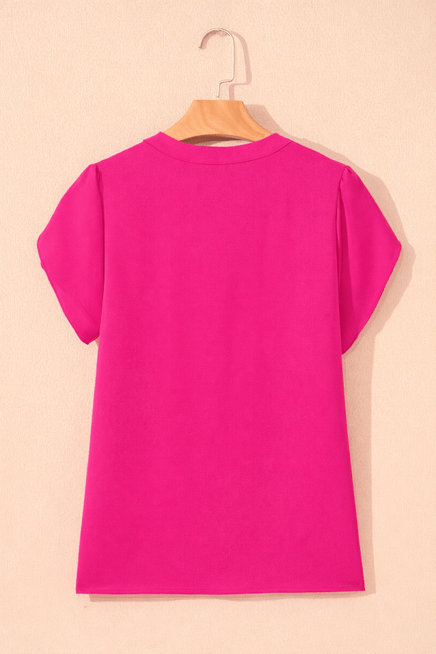 Solid Notched Neck Petal Sleeve Blouse - Rooted & Reckless Co.