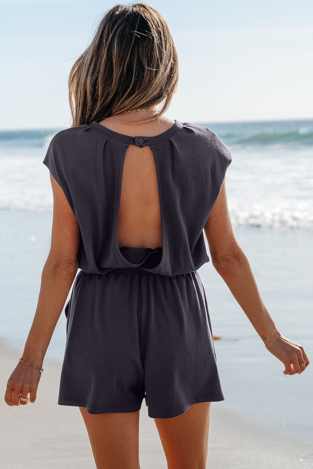Solid Open Back Cap Sleeve Knit Romper - Rooted & Reckless Co.