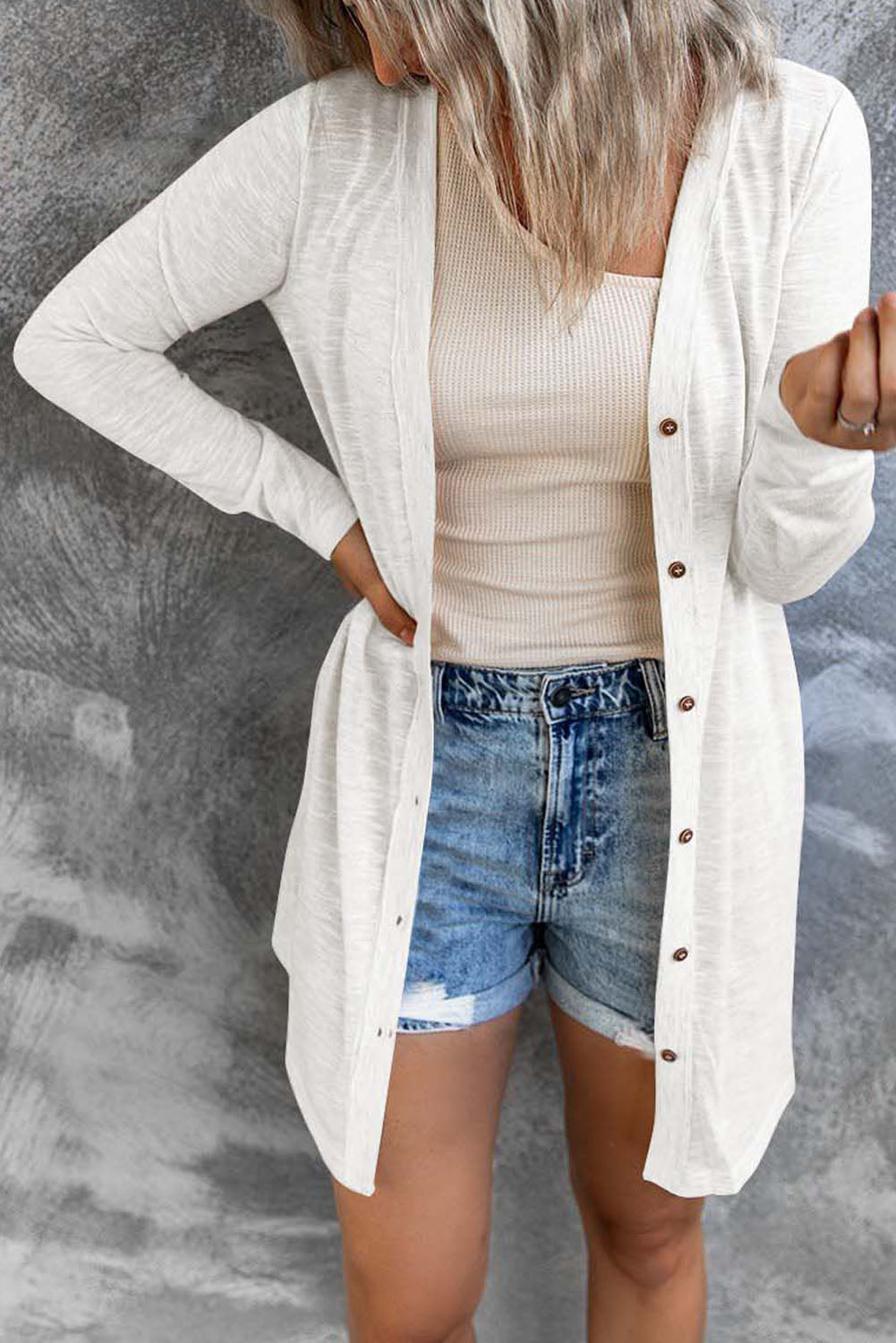 Solid Open-Front Buttoned Cardigan - Rooted & Reckless Co.