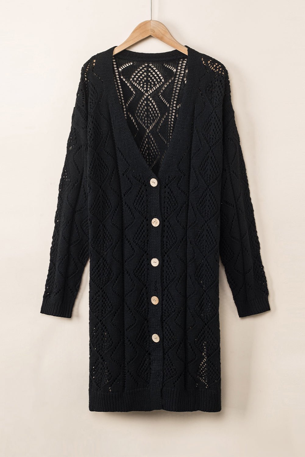 Solid Openwork Knit Button-Up Cardigan - Rooted & Reckless Co.