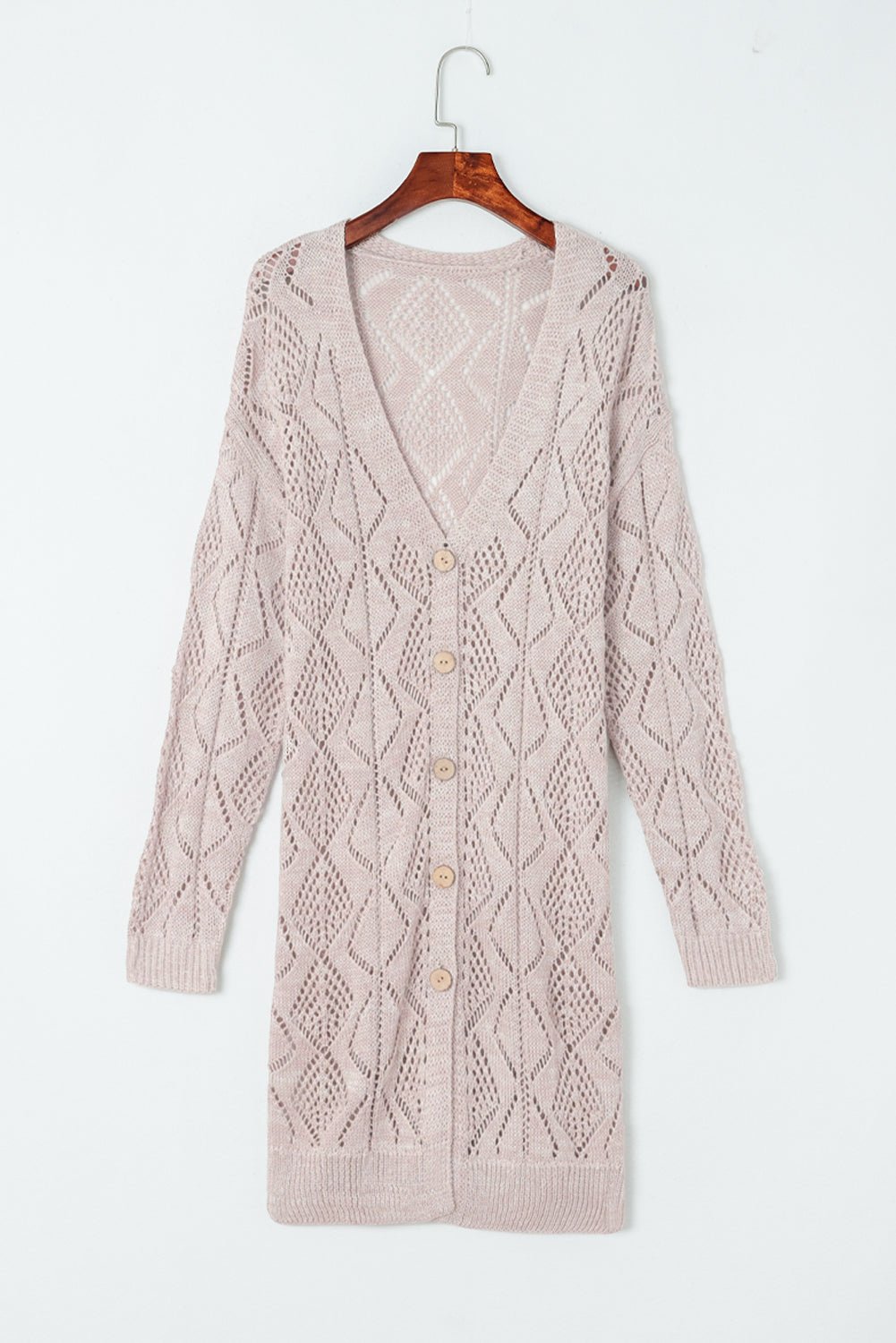 Solid Openwork Knit Button-Up Cardigan - Rooted & Reckless Co.