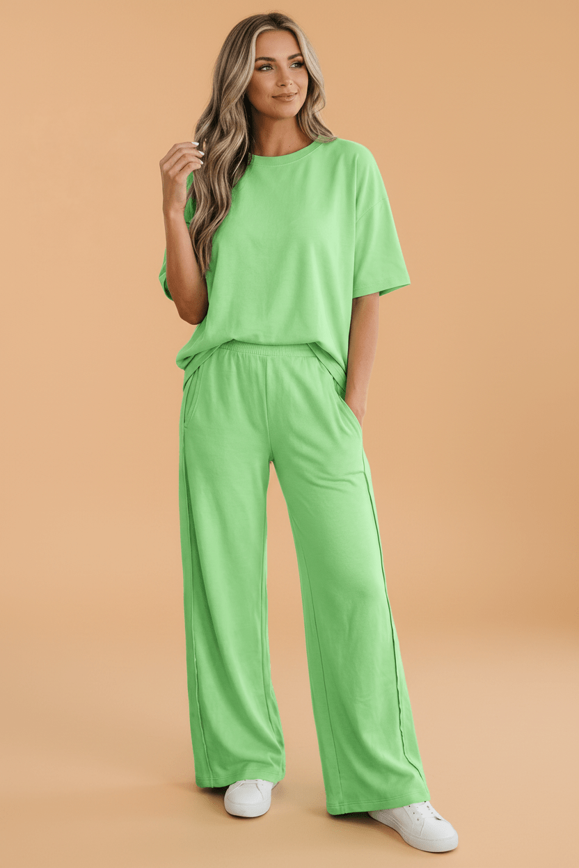 Solid Oversize Tee & Wide Leg Pants Set - Rooted & Reckless Co.
