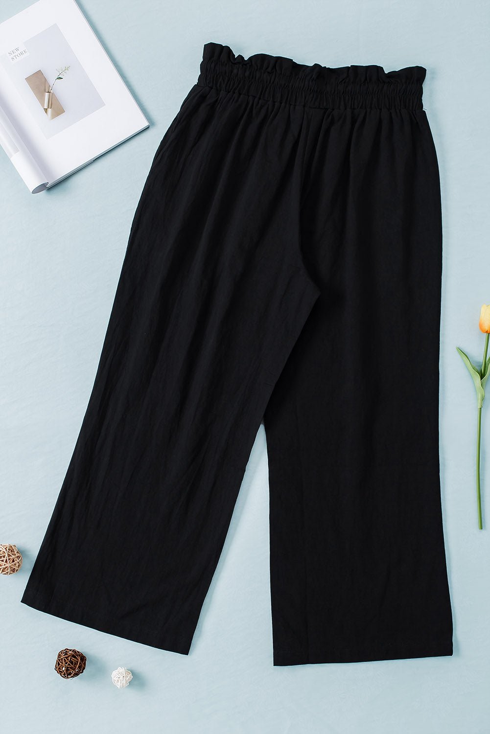 Solid Paperbag Waist Straight Leg Cropped Pants - Rooted & Reckless Co.