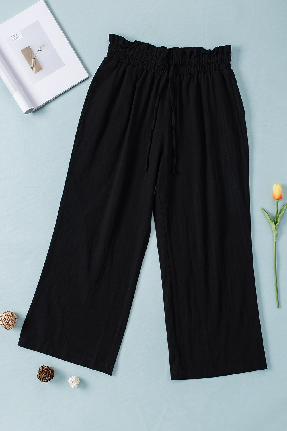 Solid Paperbag Waist Straight Leg Cropped Pants - Rooted & Reckless Co.
