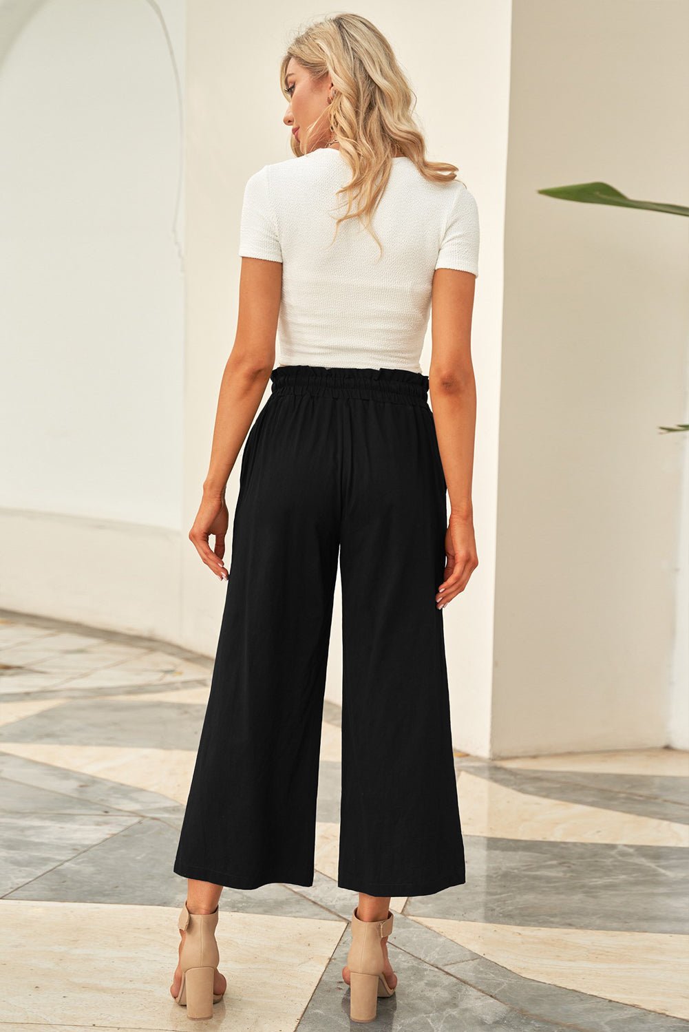 Solid Paperbag Waist Straight Leg Cropped Pants - Rooted & Reckless Co.