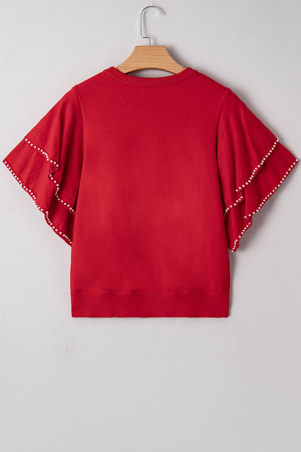 Solid Pearl Embellished Double Ruffle Sleeve Sweater - Rooted & Reckless Co.